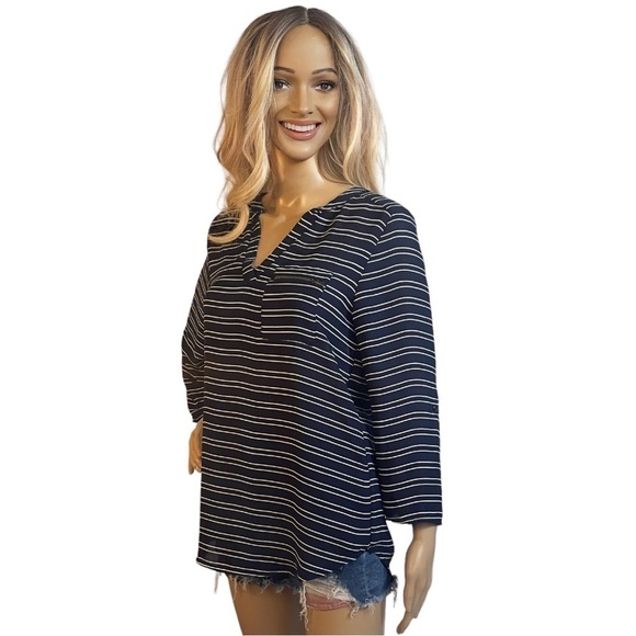 MAURICES Dark Blue and White Striped V-Neck Top - Picture 2 of 10